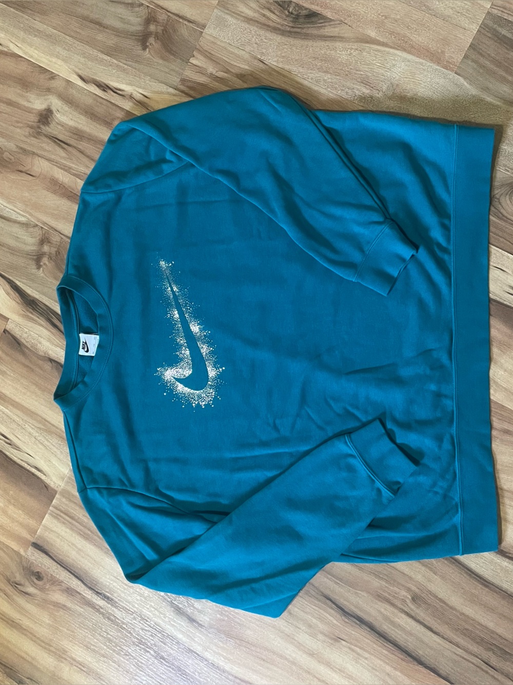 Nike Sportswear Club Fleece Stardust Graphic Center Swoosh Crewneck Teal XXL